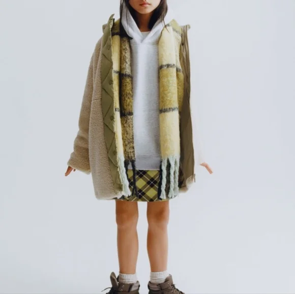 Zara contrasting faux shearling coat jacket big girls size 13-14 - Picture 2 of 5